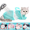 Reusable mesh bags for cat grooming and bathing, showing steps for nail trimming, bathing, cleaning ears, and feeding medicin