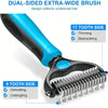 A dual-sided grooming brush with 17 tooth sides for thinning and deshedding, and a 9 tooth side for dematting and untangling.