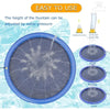 A blue inflatable splash pad cooling mat is shown with water spraying from it, demonstrating adjustable height.
