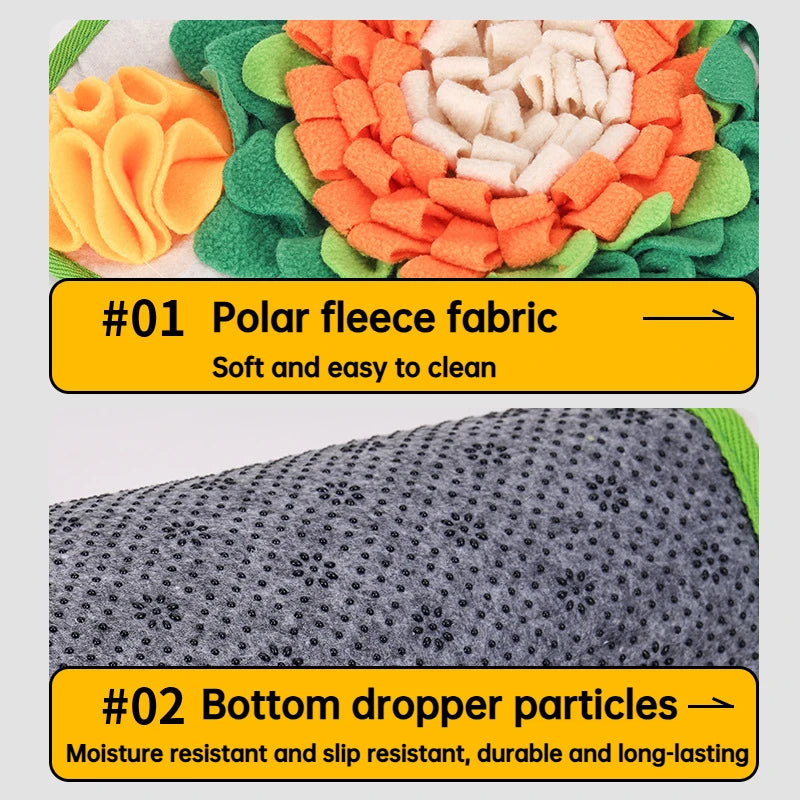 Two mats shown: one is polar fleece fabric and the other is bottom dropper particles.