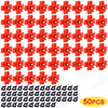 Un jeu de 50 tétines automatiques pour distributeurs d'eau de poulets, de couleur rouge.