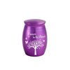 Urne souvenir en aluminium violet pour cendres d'animal avec motif d'arbre et le texte Forever in My Heart.