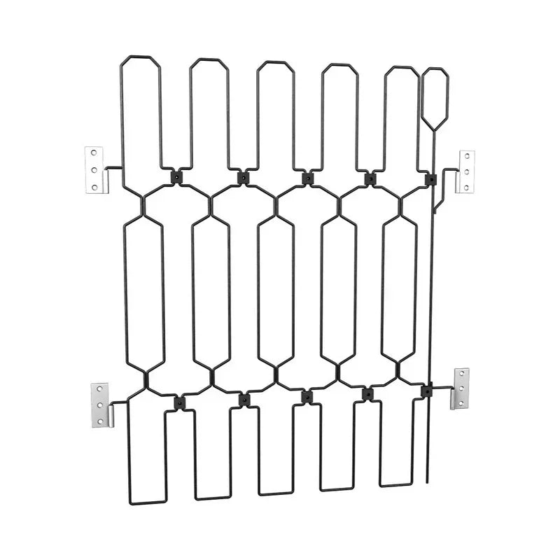 Adjustable metal pet safety gate with multiple vertical bars for indoor and outdoor use