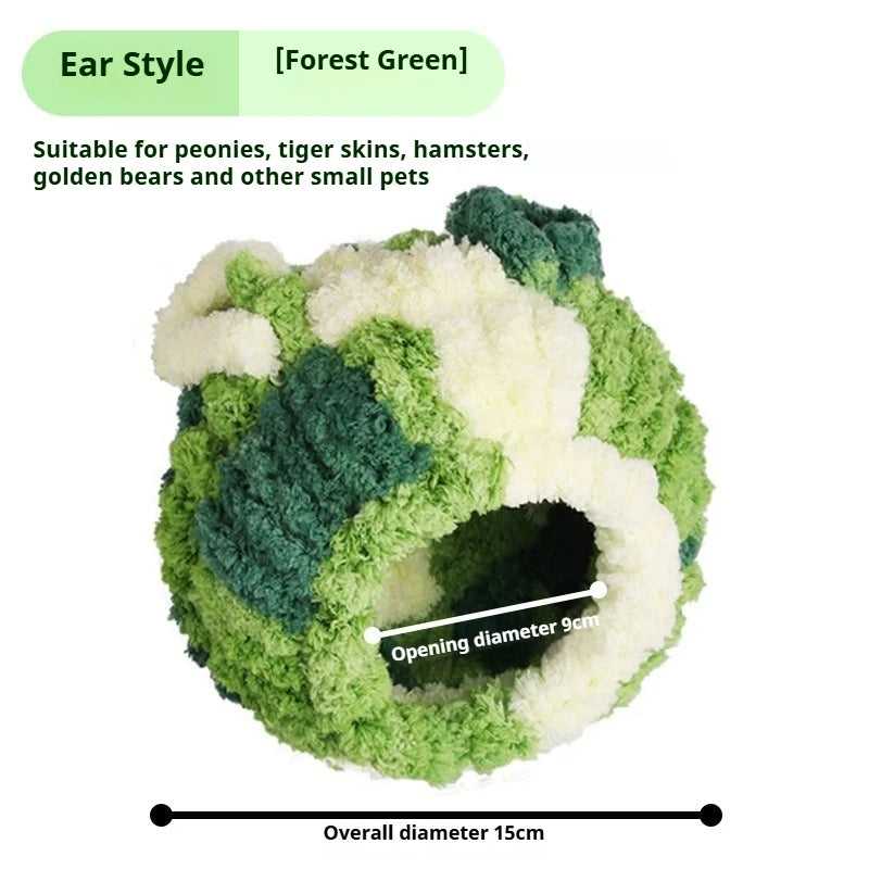 Rundes Flanell-Vogelnest in Waldgrün und Creme mit 9 cm Öffnungsdurchmesser.