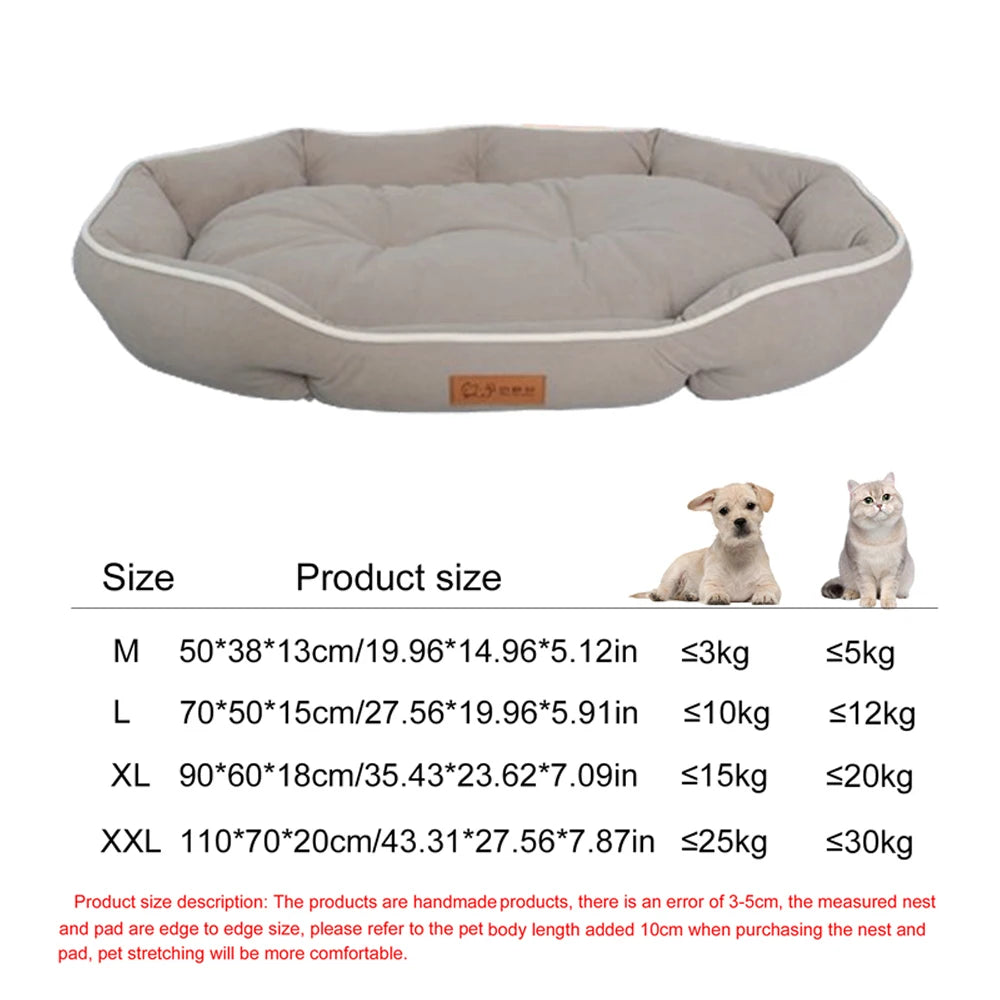 A beige orthopedic dog bed for small to large dogs with a removable cover.