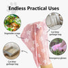 Pink disposable gloves and a pink fabric bag shown for various practical uses like garbage bags or emergency gloves