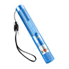 Blauer tragbarer LED-Laser-Zeiger mit schwarzem Kabel.