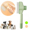 A light green pet hair remover brush is shown next to a grooming brush and several dogs and cats.
