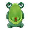 Un entrenador de entrenamiento para el inodoro en forma de rana de color verde brillante para niños.