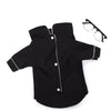 Black luxury silk pet pajamas for a small dog lying flat.
