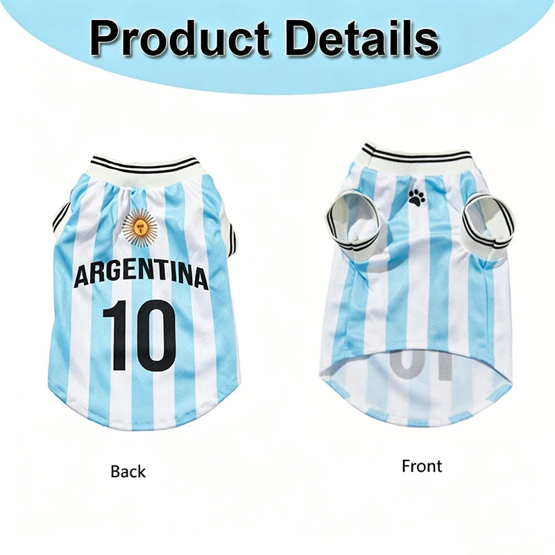 Maillot de football argentin pour chiens et chats, vue de dos et de face