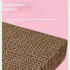 A close-up view of a double-panel natural cardboard bird perch stand with a textured surface.