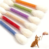 Eine Sammlung farbenfroher, flauschiger Katzenkaugummis mit natürlichem Katzenminze neben einem kleinen orangefarbenen Kätzch