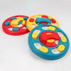 Three colorful anti-gulping slow feeder bowls for dogs and cats in red, yellow, and blue.