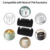Sponge replacement filters for pet fountains shown with various compatible fountain types and filter components.