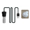 Calentador para acuario USB negro ajustable con cable enrollado y elemento calefactor blanco.