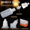 Detail view of a white liquid dropper bottle showing the protective cap, bottle body, and various features like no leakage an
