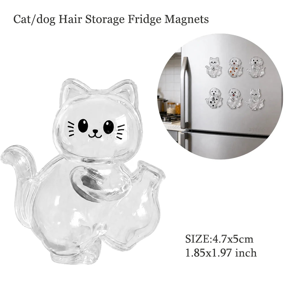 Aimant de figurine de chat en verre transparent pour stocker les poils d'animaux au réfrigérateur