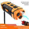 An orange and black ultrasonic dog bark control device is shown with a dog's head nearby.