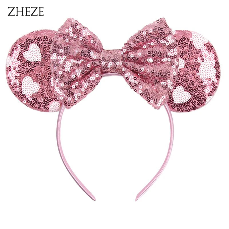 Pinker Pailletten-Mausohren-Haarreif mit Schleifen-Design