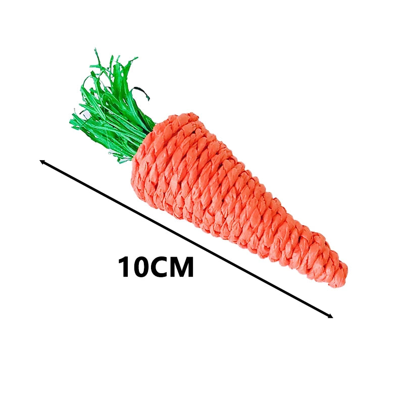 A handwoven natural vine bird and pet swing toy shaped like a carrot, measuring 10cm long.