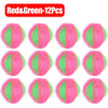 Twelve reusable red and green lint catchers for laundry