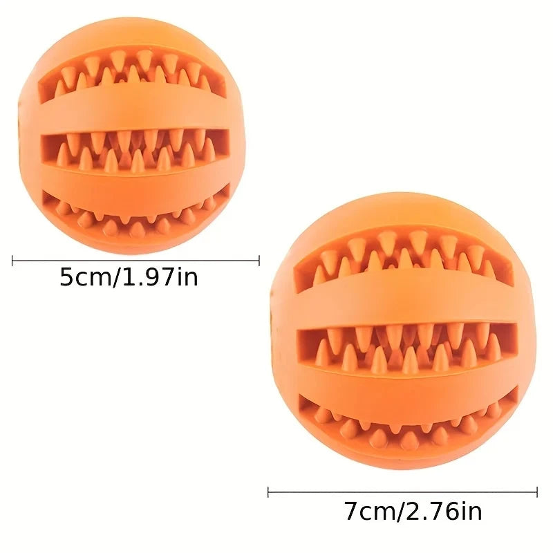 Orange durable chew ball with serrated teeth for dogs and cats