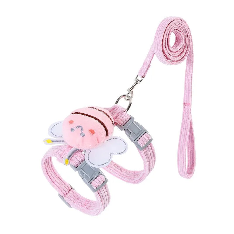 Set of pink adjustable pet harness and leash for dogs and cats