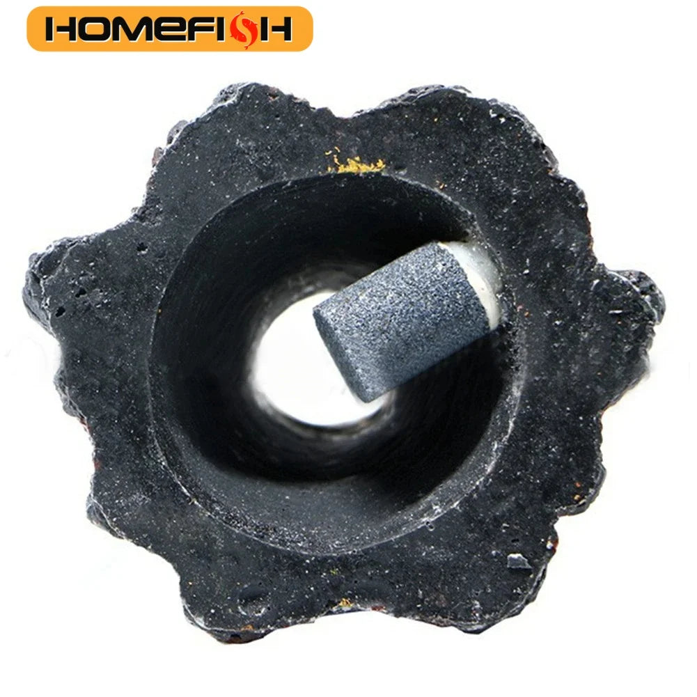 Paysage d'aquarium noir avec décor de volcan et insert cylindrique