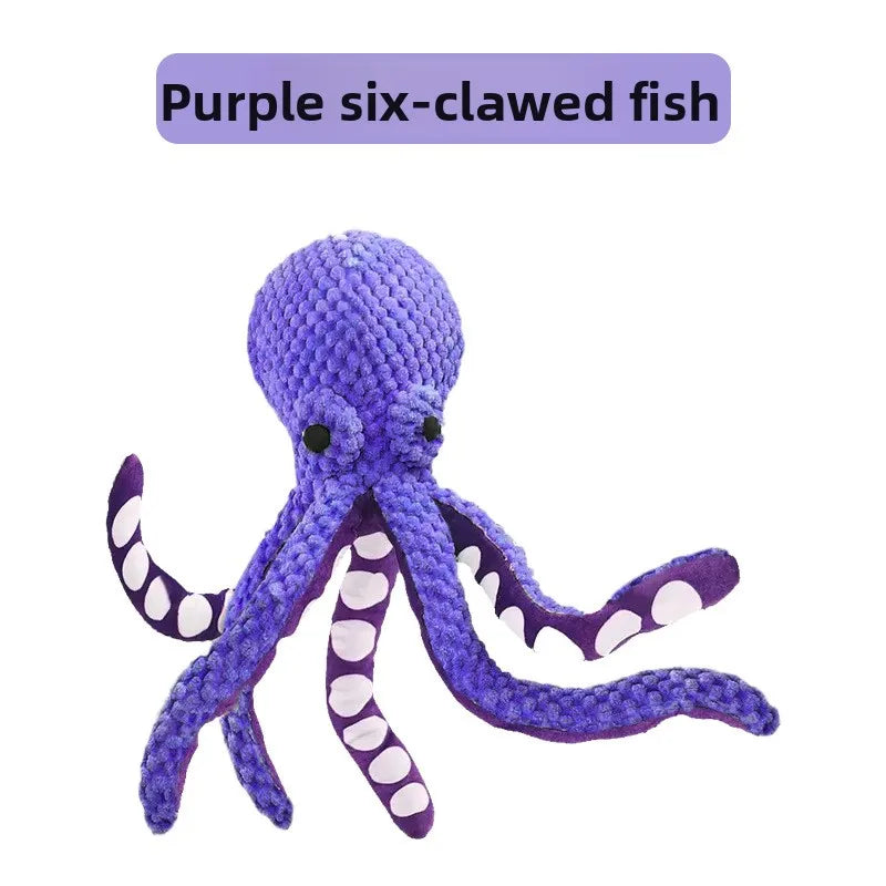 Purple six-clawed fish plush toy dog toy set for interactive play