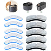A collection of twelve replacement foam filters for pet water fountains shown in various shapes and colors.
