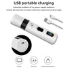 A white USB portable charging device for powering computer, power bank, and mobile phone charging head.
