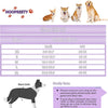 A chart showing size conversions for reusable female dog diapers, including waist girth measurements in inches and centimeter