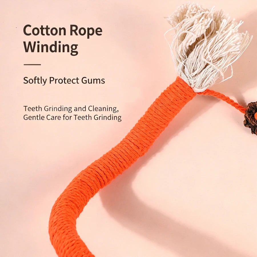 Orange cotton rope winding toy for gentle teeth grinding and cleaning for pets