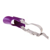 Purple quack-free training muzzle for small dogs with a strap and opening.