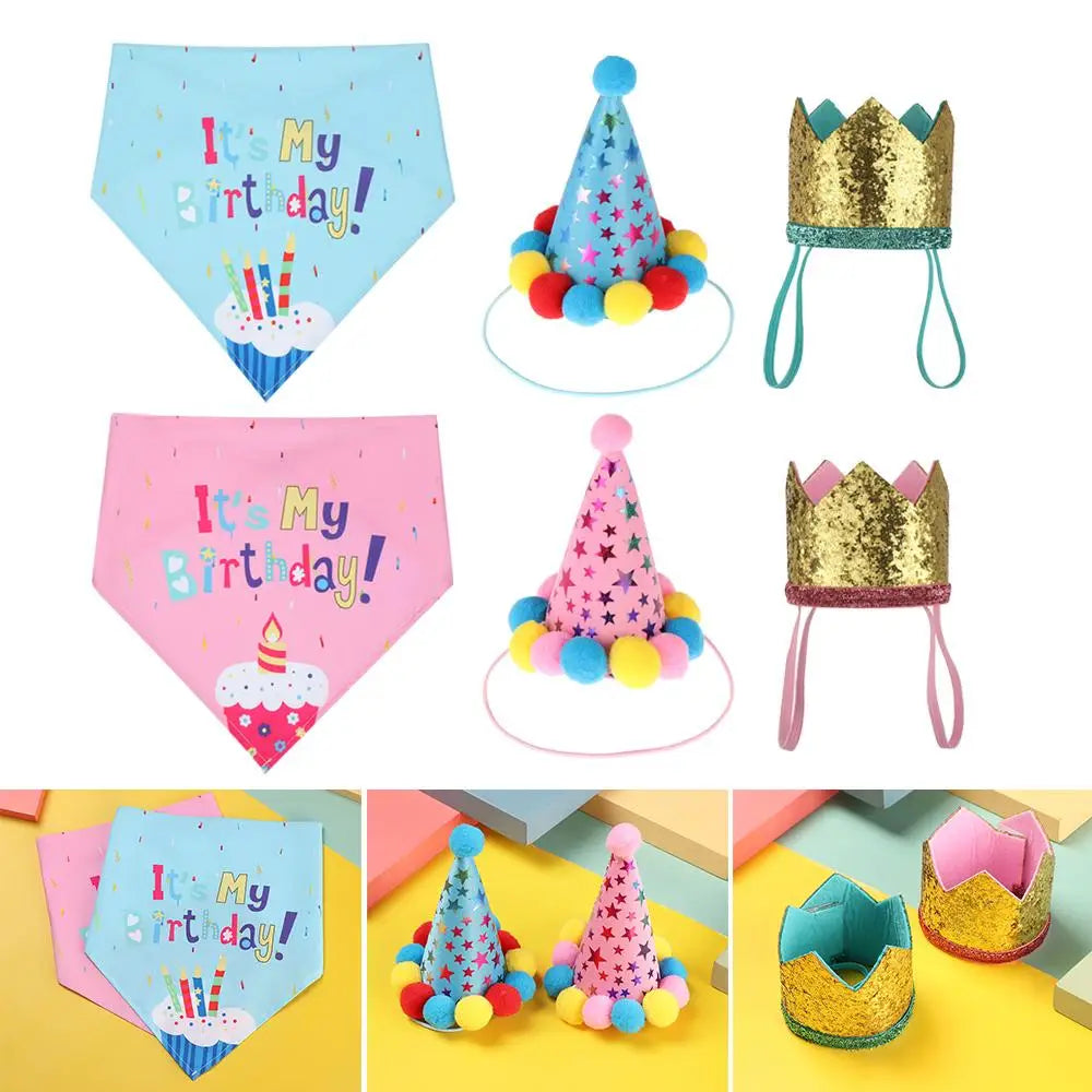 Set aus Pailletten-Party-Bandana und Kopfbedeckung mit konischer Krone und passenden Stoffartikeln.