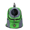 A bright lime green portable pet carrier backpack with a mesh top and gray fabric body.