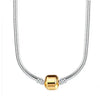 A silver snake chain necklace with a heart charm displayed against a white background.