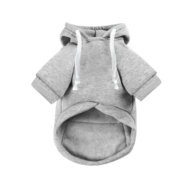A gray dog and cat zippered hoodie with a hood and front split.
