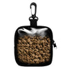 Black dog training treat pouch with a hook and zipper, filled with small brown treats.