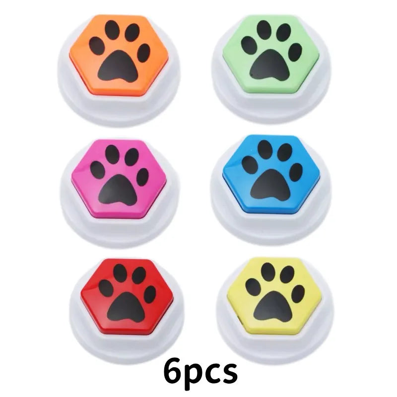 Six colorful paw print buttons for dog training and recordable talking