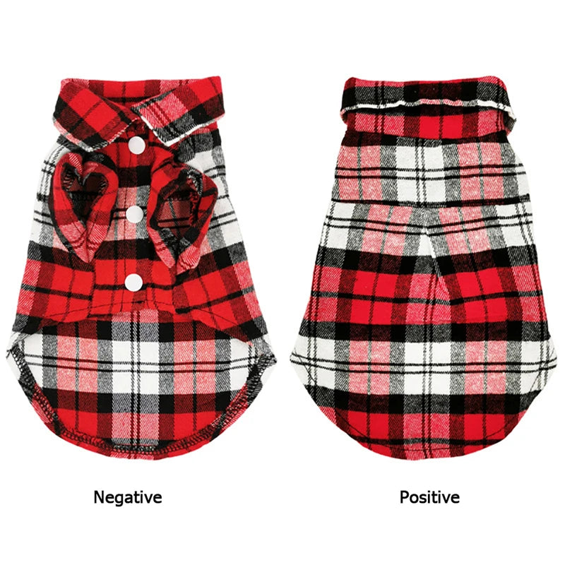 Gilet à carreaux rouge et noir pour petit animal de compagnie, en formes négative et positive.