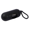 Black capsule-shaped dog poop bag dispenser with a carabiner clip