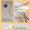 A fluffy hair ball cat toy with a one-touch switch and removable base for interactive play