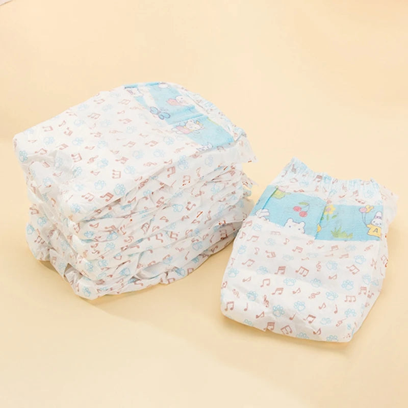 A stack and a single leakproof sanitary diaper for dogs featuring light blue and white patterns.