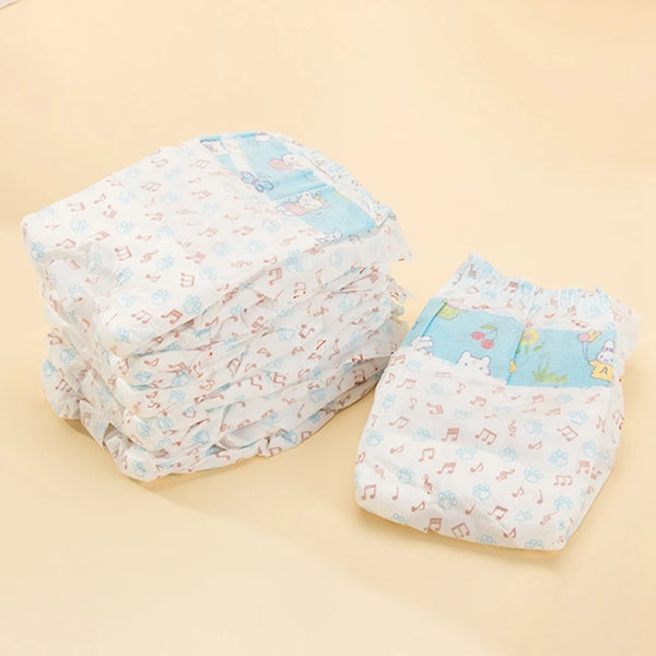 A stack and a single leakproof sanitary diaper for dogs featuring light blue and white patterns.