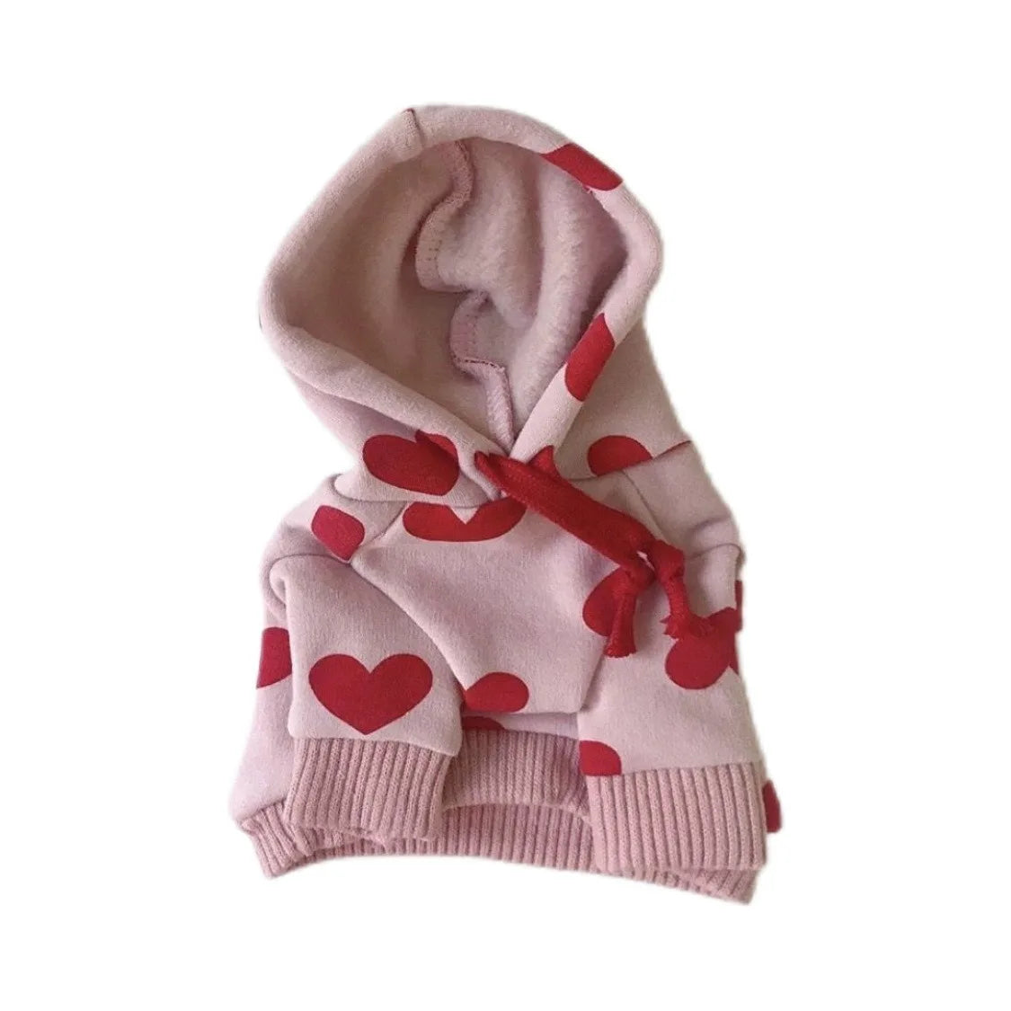 Sudadera de peluche rosa con estampados de corazón rojo para perros.