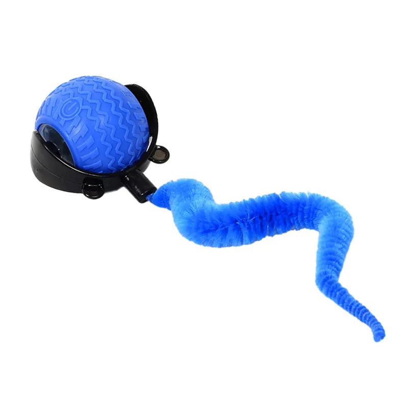 A blue, textured cat toy with a black base and a bright blue, flexible appendage.