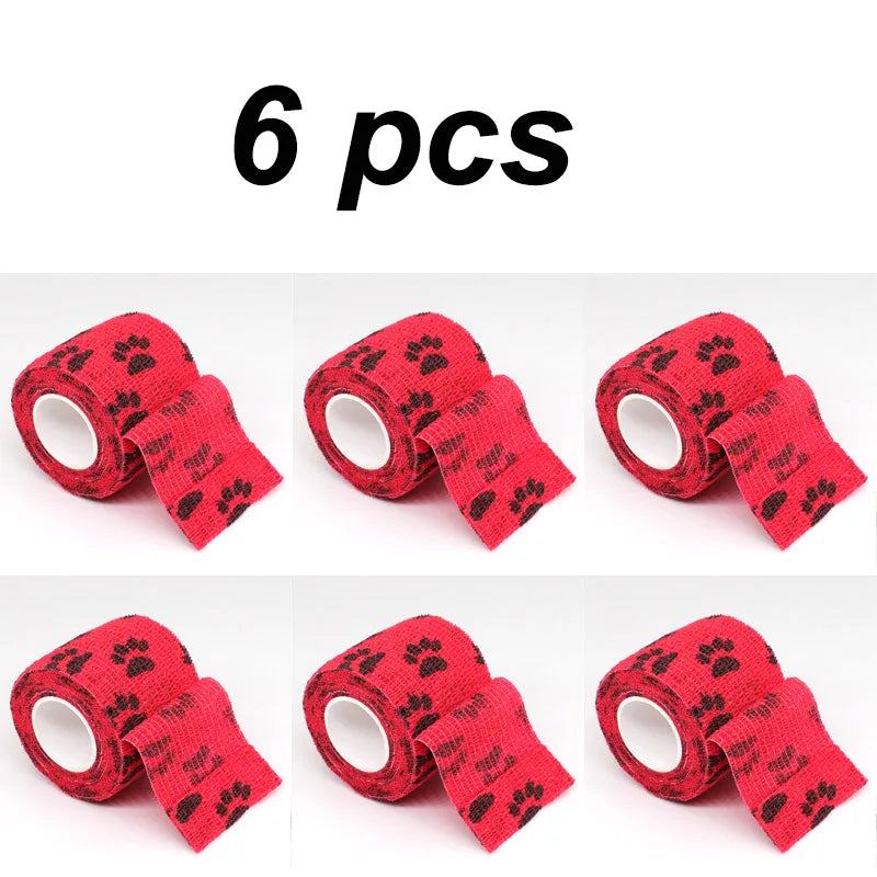 Six packs of red pet leggings designed to prevent dirt on walking dogs.