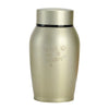A matte gold stainless steel pet memorial storage box with a sliding lid.